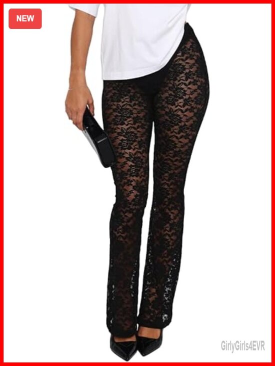 Pants - Sexy Sheer Lace Flare Bell Bottom Pants Clubwear Leggings